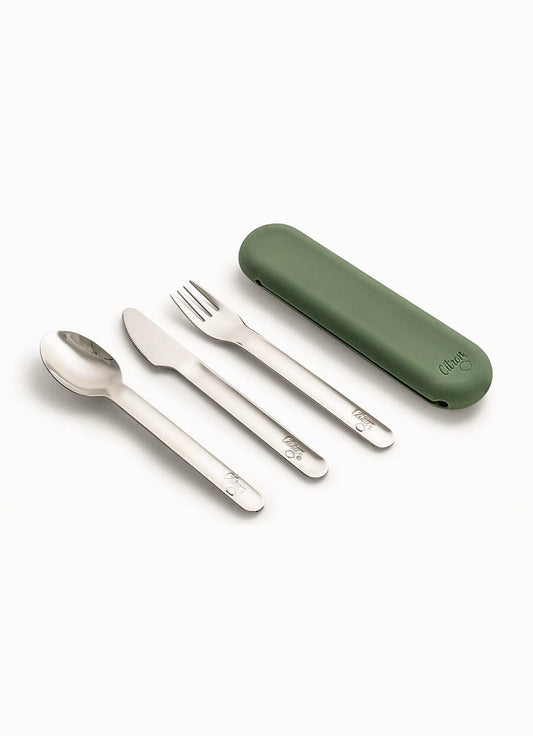 Stainless Steel Cutlery Set - Green + Case