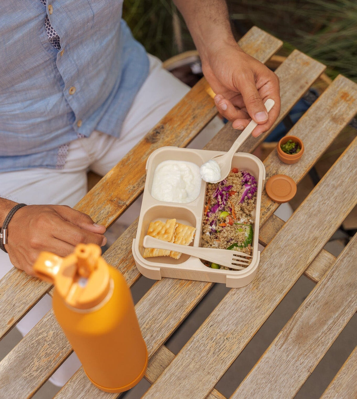 Lunch Box with Fork & Spoon - Beige