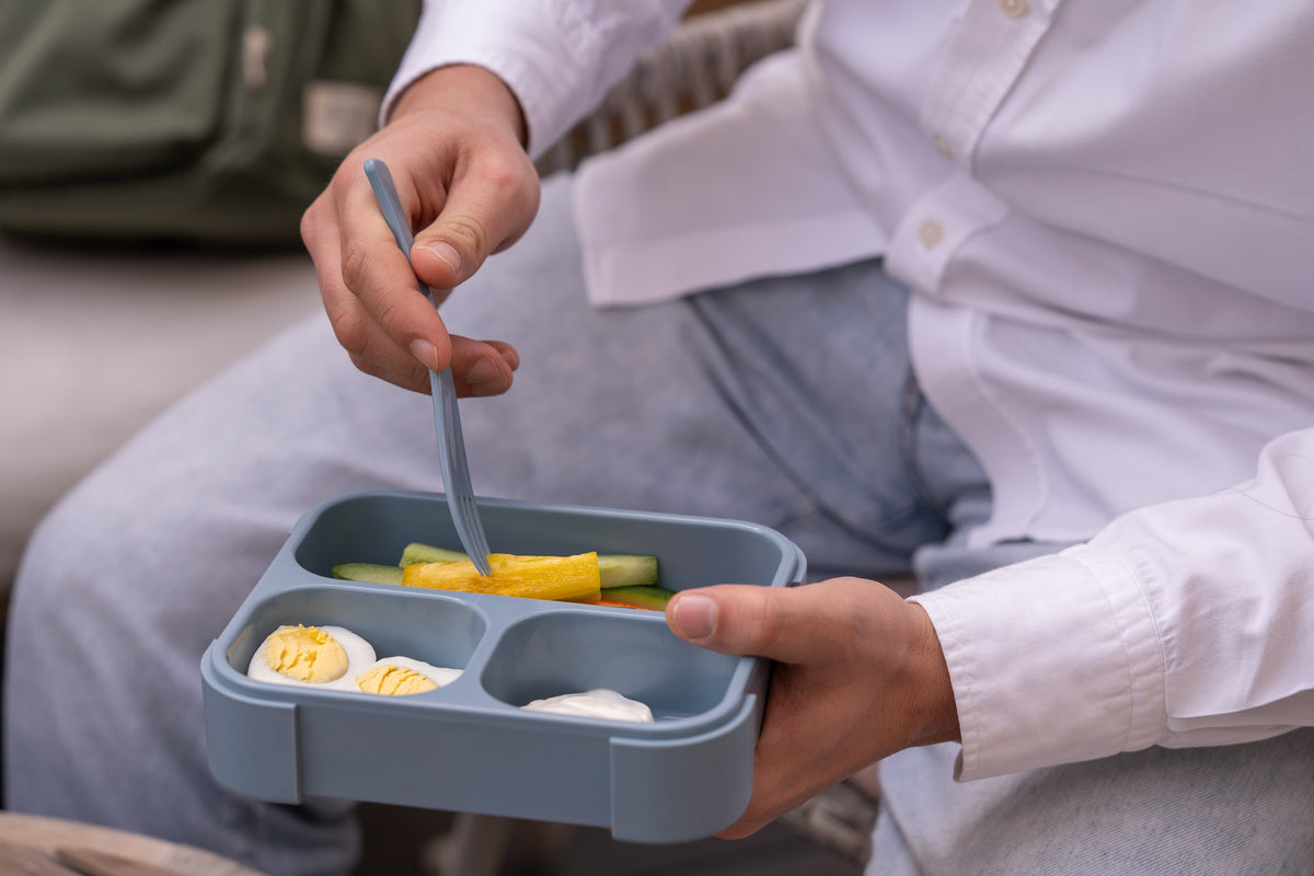 Lunch Box with Fork & Spoon - Dusty Blue