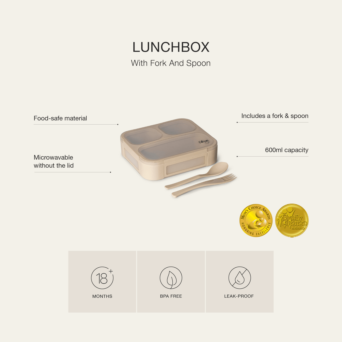 Lunch Box with Fork & Spoon - Caramel