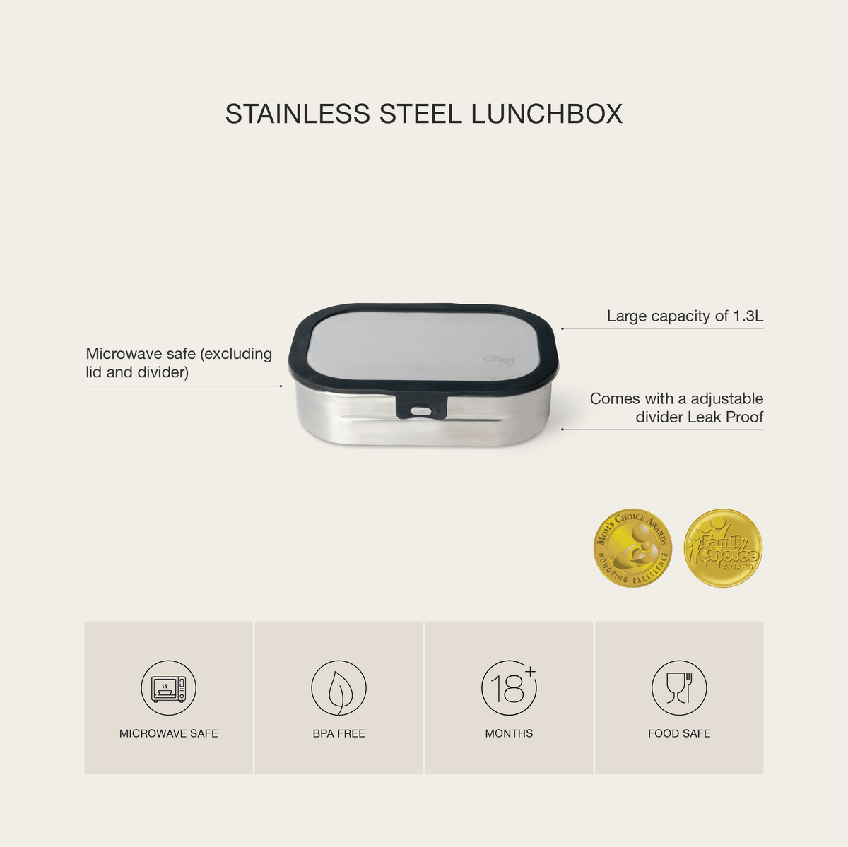 Stainless Steel Lunchbox - 2 Compartment - Black