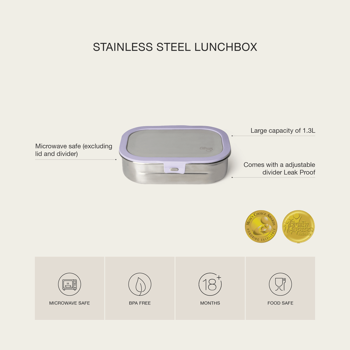 Stainless Steel Lunchbox - 2 Compartment - Purple